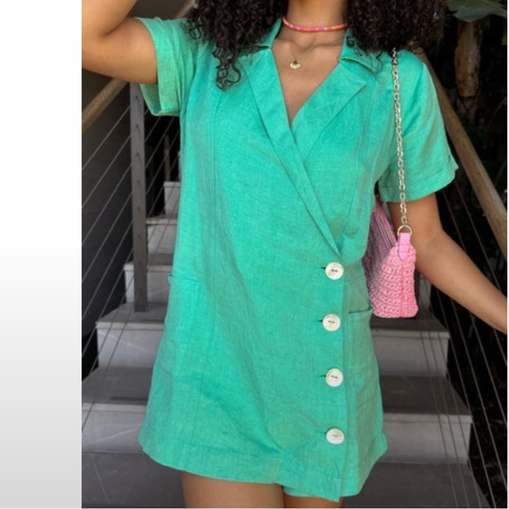 Showmeyourmumu seafoam linen blazer romper
